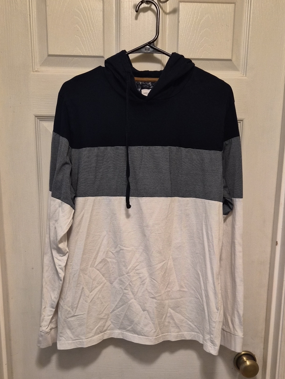 Denim & Flower Men’s Colorblock Hooded Long-Sleeve Shirt - Black, Gray & White